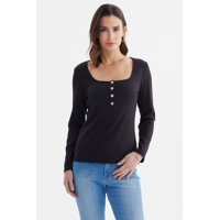 Fashionspark - Polera Mujer Escote Cuadrado Botones Metálicos Negro