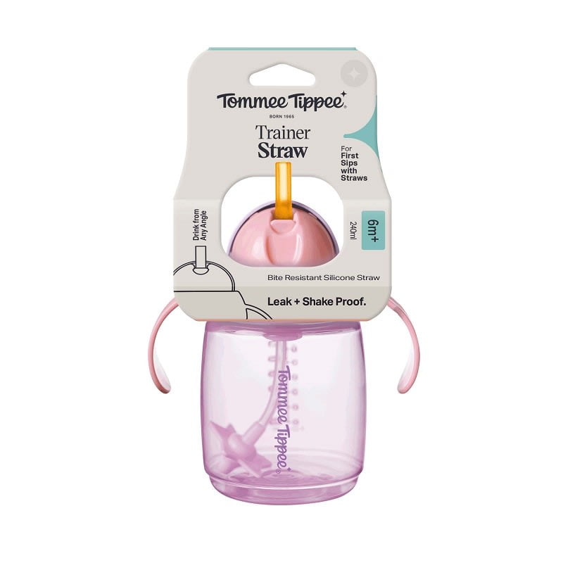 Tommee Tippee - Vaso Con Bombilla De Silicona 240ml Trainer Straw 6 Meses+