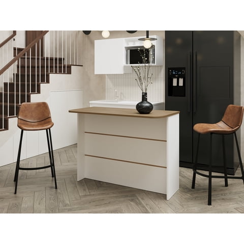 Tuhome - Isla De Cocina Fendi Rovere Y Blanco 90X120X60 Cm