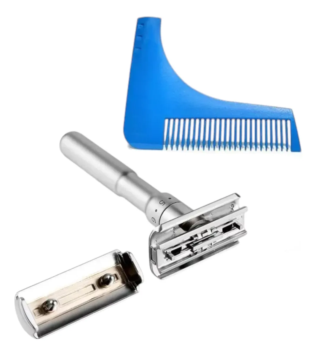 Linastore - Rastrillo Navaja Con Repuesto + Peine Plantilla Para Barba