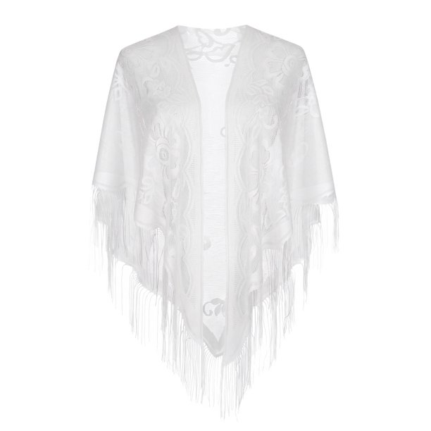 INSPIRE CHIC Bufanda Triangular de Encaje para Mujer, Envolturas Sólidas 73"x29.5" Bandanas para Fiesta de Banquete 73"x29.5"(LxW) Blanco