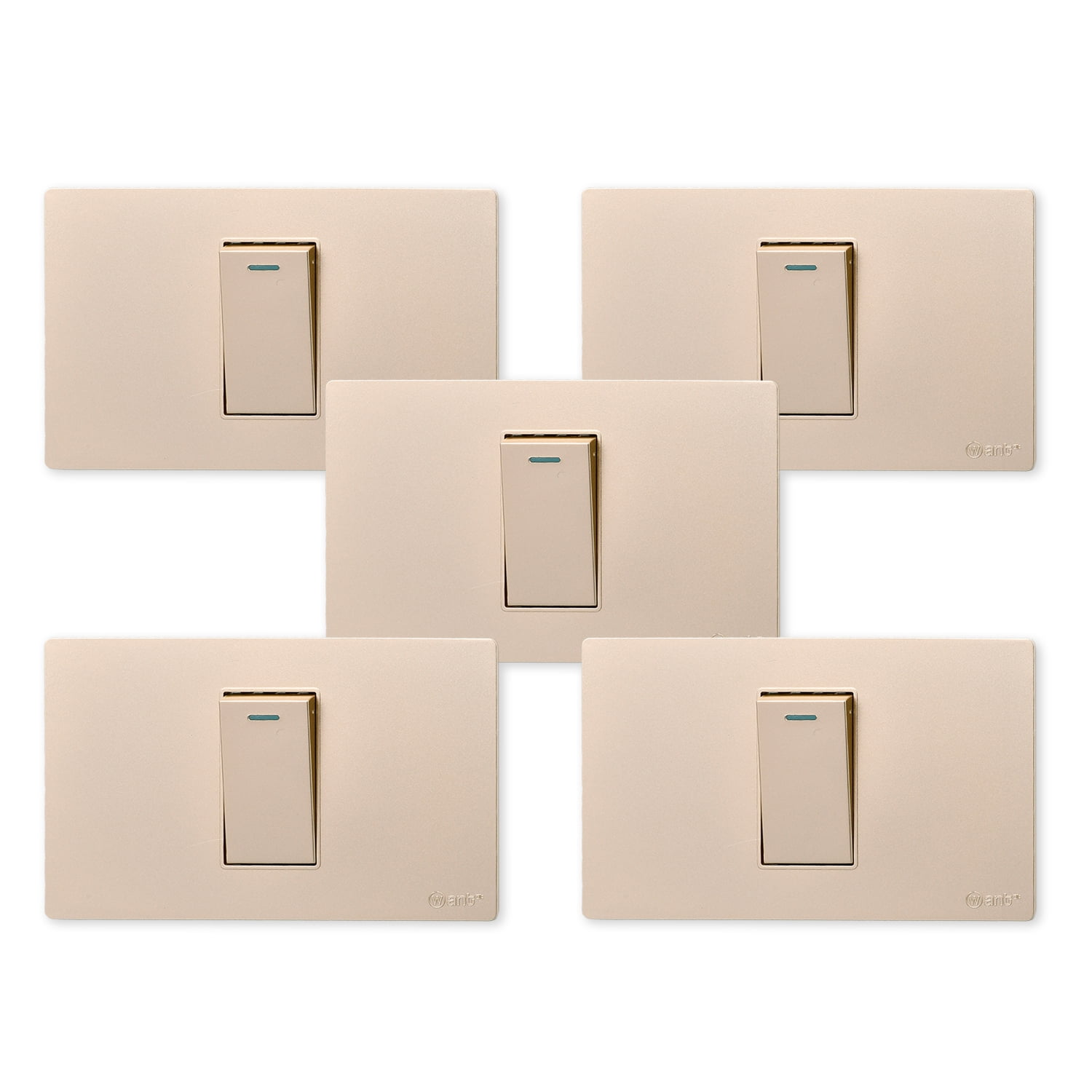 Want - Pack 5 Interruptores Simple Metálico 9/12 16a - Dorado