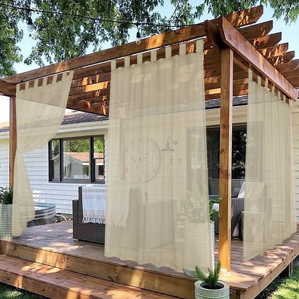 Enhance Your Outdoor Living Space with 1pc Waterproof Tab Top Sheer Curtain - Lightweight, Sun-Protective and Beautifully Designed for Bedroom, Living Room, Patio, Porch, Pergola, Cabana Decor