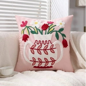 Homestore - Funda Cojín Bordada 45X45 Cm Florero Rosado