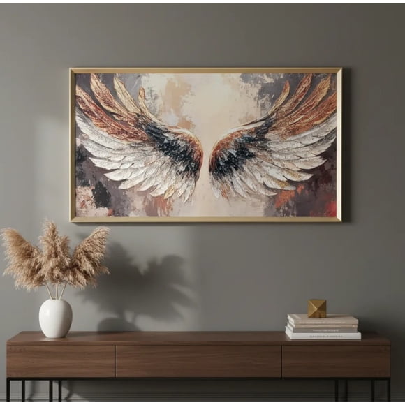 Cuadro Alas De Angel Diamante, Marco Dorado 110x60x3cm