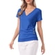 thumbnail image 4 of INSPIRE CHIC Blusas Casual de Mujer con Cuello en V, Mangas Cortas, Decoración de Botones y Fruncido, Azul Real XL, 4 of 6