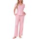 thumbnail image 1 of INSPIRE CHIC Pijamas para Mujeres Top de Manga Corta con Cuello en V con Pantalones con Cordón Conjunto de Ropa de Dormir Estampado con Bolsillos XL Rayado Rosa, 1 of 6