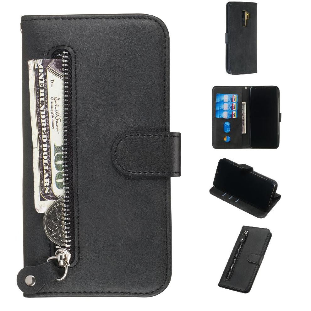 Gangxun - Funda Con Cremallera Para Samsung Galaxy S9 Plus, Carcasa Cartera De Cuero Pu Con Soporte Y Tarjetero