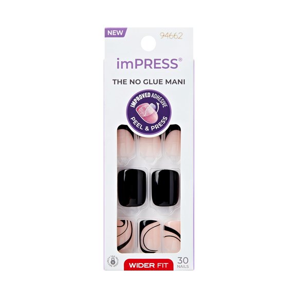 Uñas postizas imPRESS Black Dress de ajuste ancho - Pack de 30