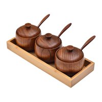Bothyi - Tarro De Madera Para Especias, Botes De Condimentos A Prueba De Polvo Para Restaurantes, Granja, Cafetería, Tres Tarros Con Bandeja