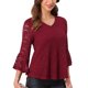 thumbnail image 4 of INSPIRE CHIC Blusa Casual Elegante para Mujer Cuello en V Mangas Acampanadas Encaje Floral Tops Formales L Burdeos, 4 of 6
