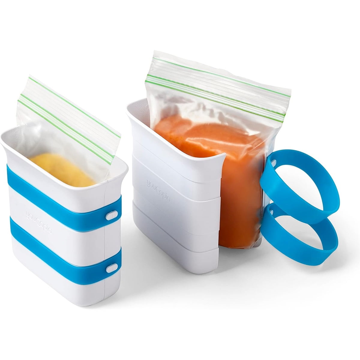 Xusx111 - Freezeup Freezer Food Block Maker, 2 Tazas, 2 Paquetes, Envase De Bolsa De Preparación De Comidas Para Congelar Sobras Y Sopa