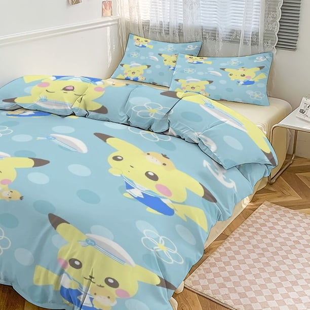 Pik_achu Print Bedding Set Pattern Duvet Cove Set 3 Pieces 1 Quilt Cover And 2 Pillowcases for Women Men Teens