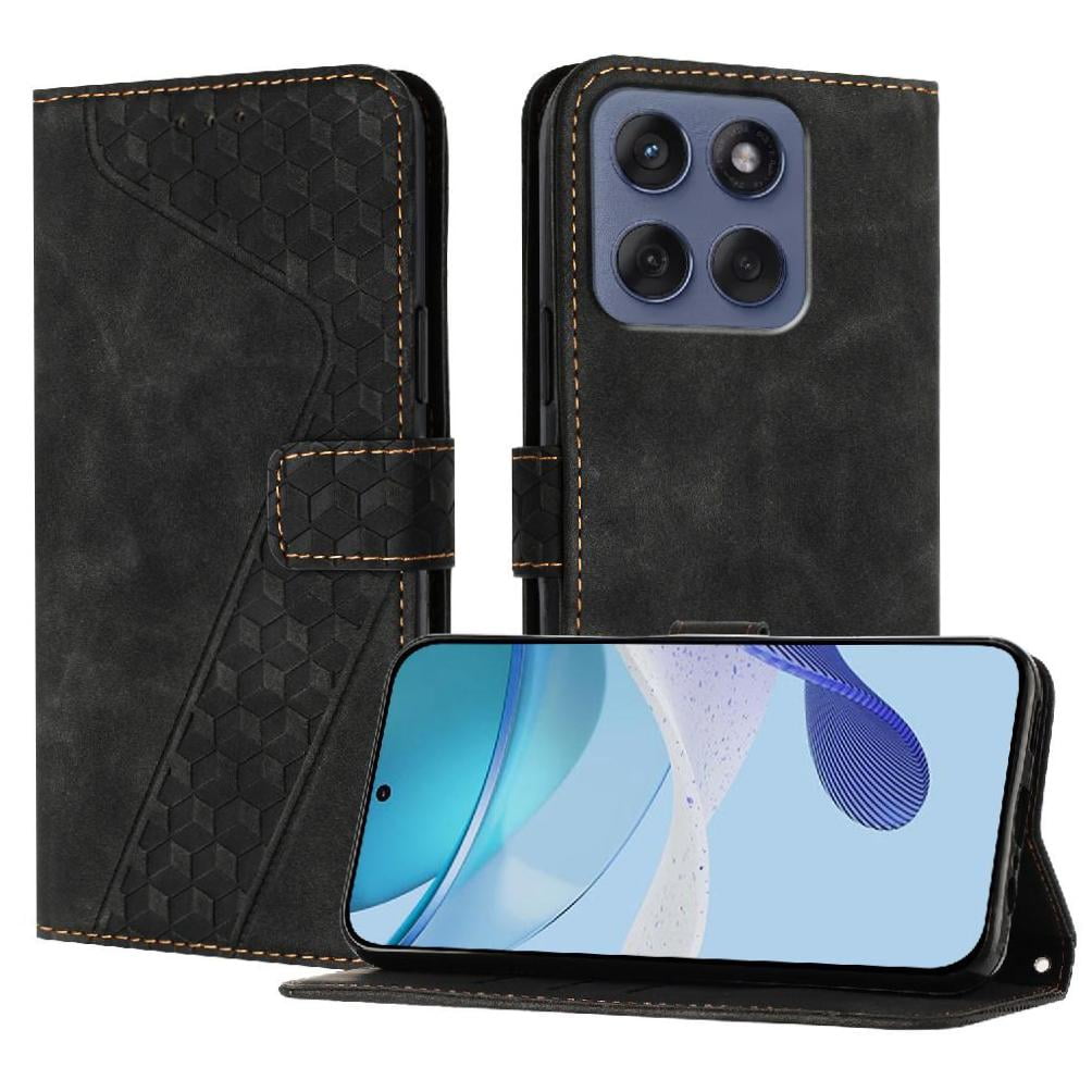 Foxdock - Funda Tipo Cartera Para Motorola Moto Edge 60 5g Con Tarjetero, Bolsillo Para Billetes, Soporte, Cierre Magnético Y Correa Para La Muñeca, Funda Tipo Folio Con Textura Geométrica Negro