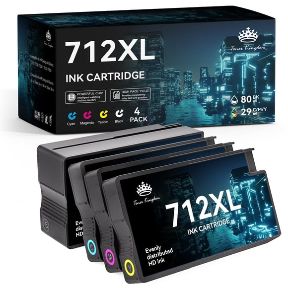 Cartuchos de tinta Toner Kingdom 712XL 80 ml negros y 29 ml colores