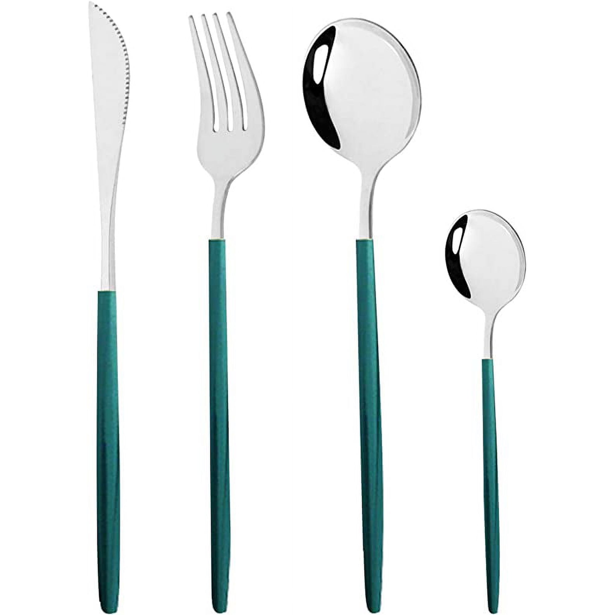 Xmhytop Juego De Cubiertos De Cocina De 40 Piezas, Inoxidable, Color Verde Plateado, Ideal Para Hogares Y Eventos