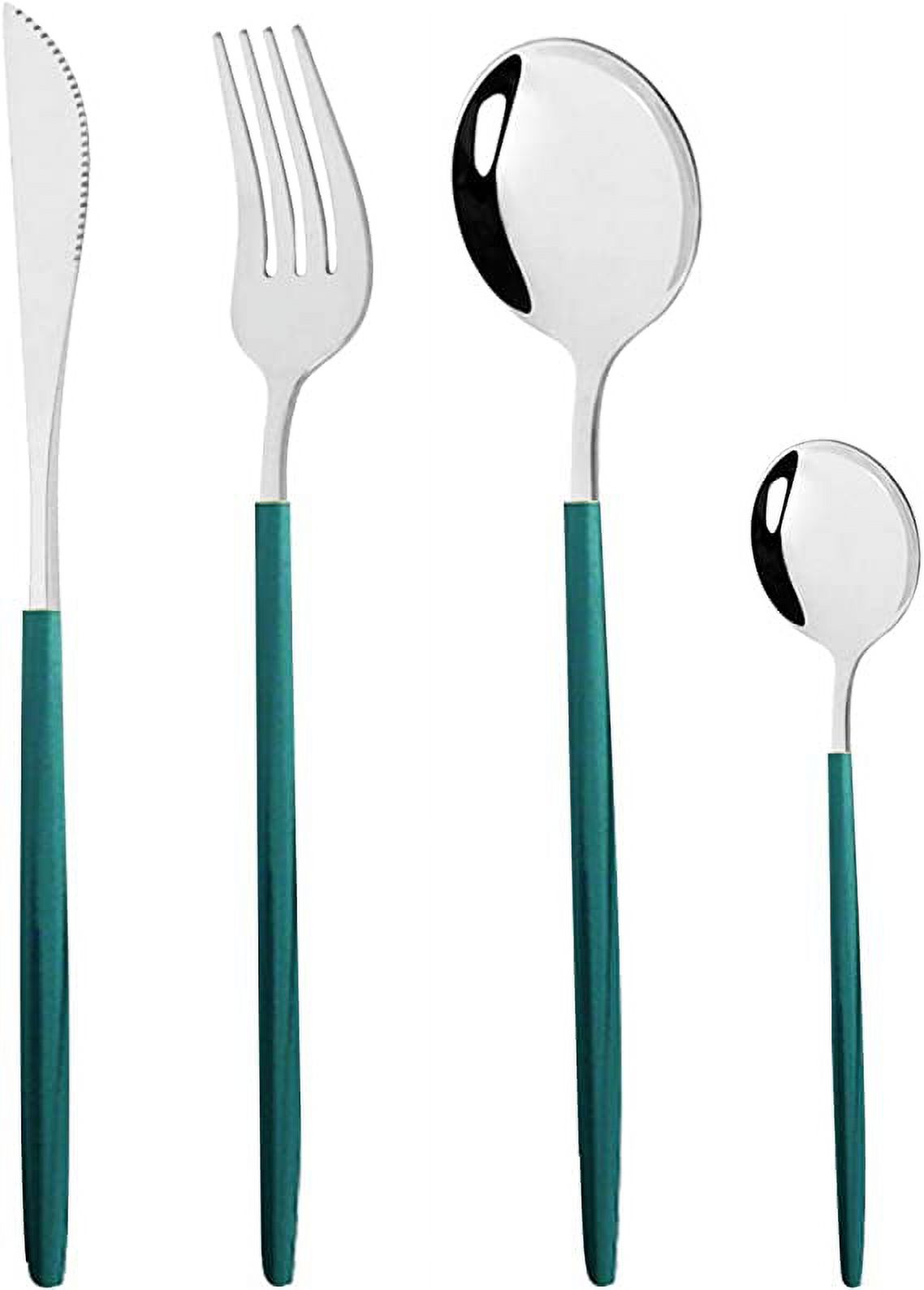 Xmhytop Juego De Cubiertos De Cocina De 40 Piezas, Inoxidable, Color Verde Plateado, Ideal Para Hogares Y Eventos