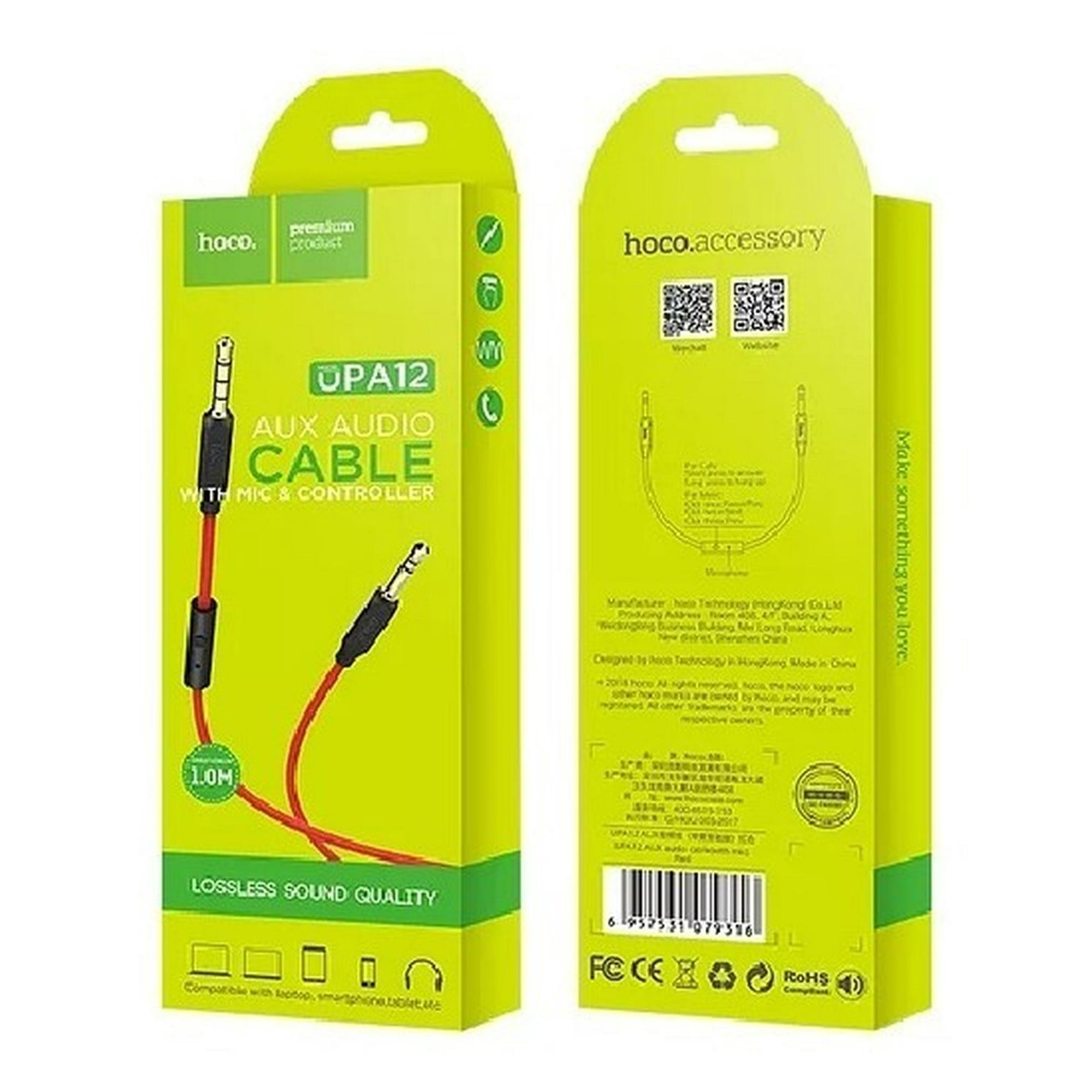 Cable Auxiliar 1x1 3,5mm 1m Audio Con Microfono Hoco Upa12 Negro