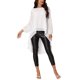 thumbnail image 2 of INSPIRE CHIC Blusas asimétricas de gasa casuales elegantes para mujer con mangas largas de linterna y cuello redondo, S Blanco, 2 of 6