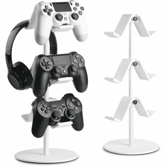Controller Bracket 3 Layers, Headset Bracket, Multi-adjustable Game Controller Headset Hanger For All General Gaming PC Accessories, Xbox PS4 PS5 Switch-Blanco elegante