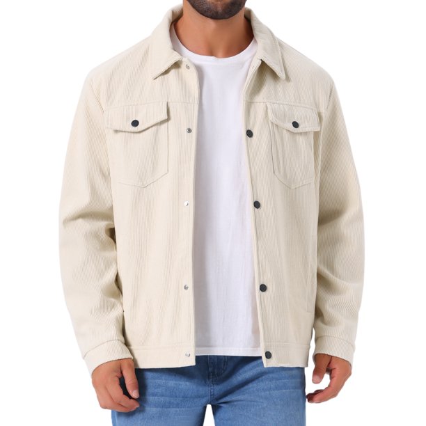 INSPIRE CHIC Chaqueta de Camionero de Pana con Bolsillos y Botones de Manga Larga de Color Sólido para Hombre XL Blanco