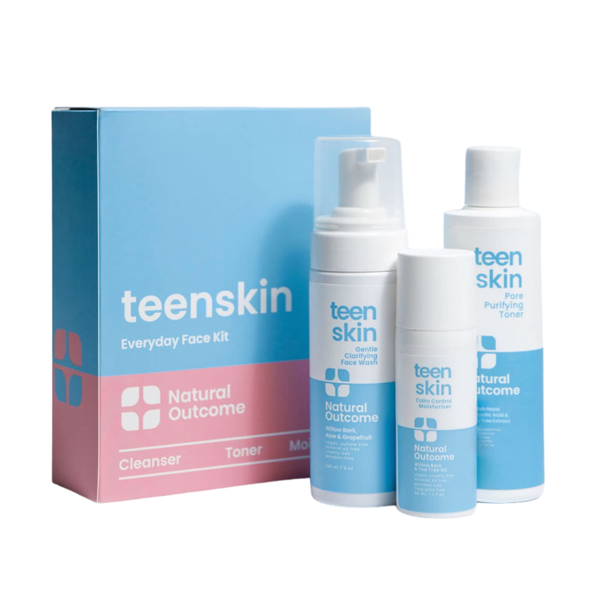 Kit De Cuidado De La Piel Natural Outcome Teen Skin De 3 Pasos Con Limpiador Facial, Tónico E Hidratante