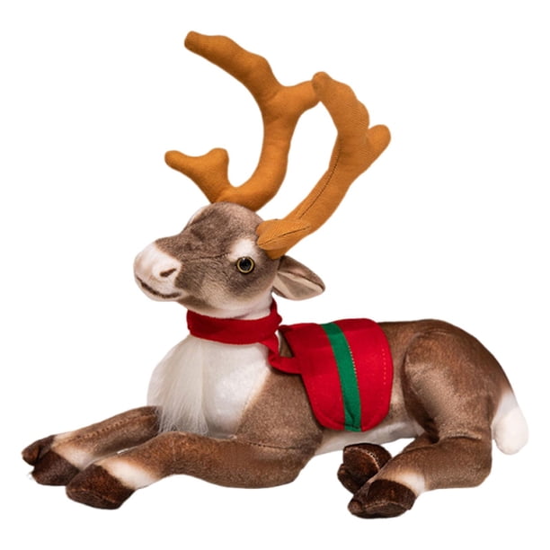Reno de peluche suave, muñeco con temática navideña, compañero reconfortante para la hora de dormir, ideal como regalo para niños y decoración navideñ 35 cm con bufanda