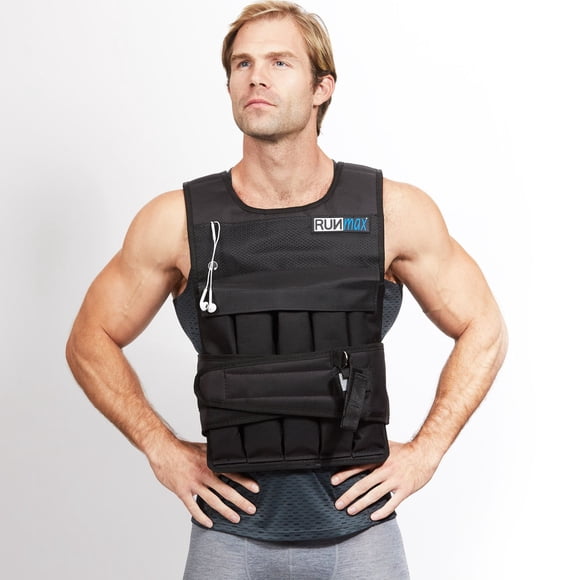 Chaleco lastrado ajustable RUNmax de 50 lb, negro, malla transpirable