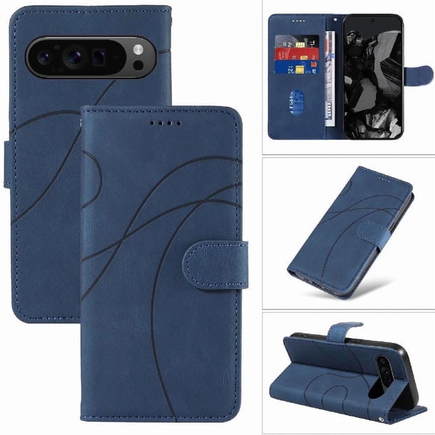 Funda tipo cartera con tapa para Google Pixel 9 Pro 5G con tarjetero, soporte y cubierta magnética Azul