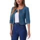 thumbnail image 4 of INSPIRE CHIC Chaquetas de Jean de Mezclilla Recortadas sin Cuello de Manga 3/4 para Mujer Azul Pavo Real L, 4 of 5
