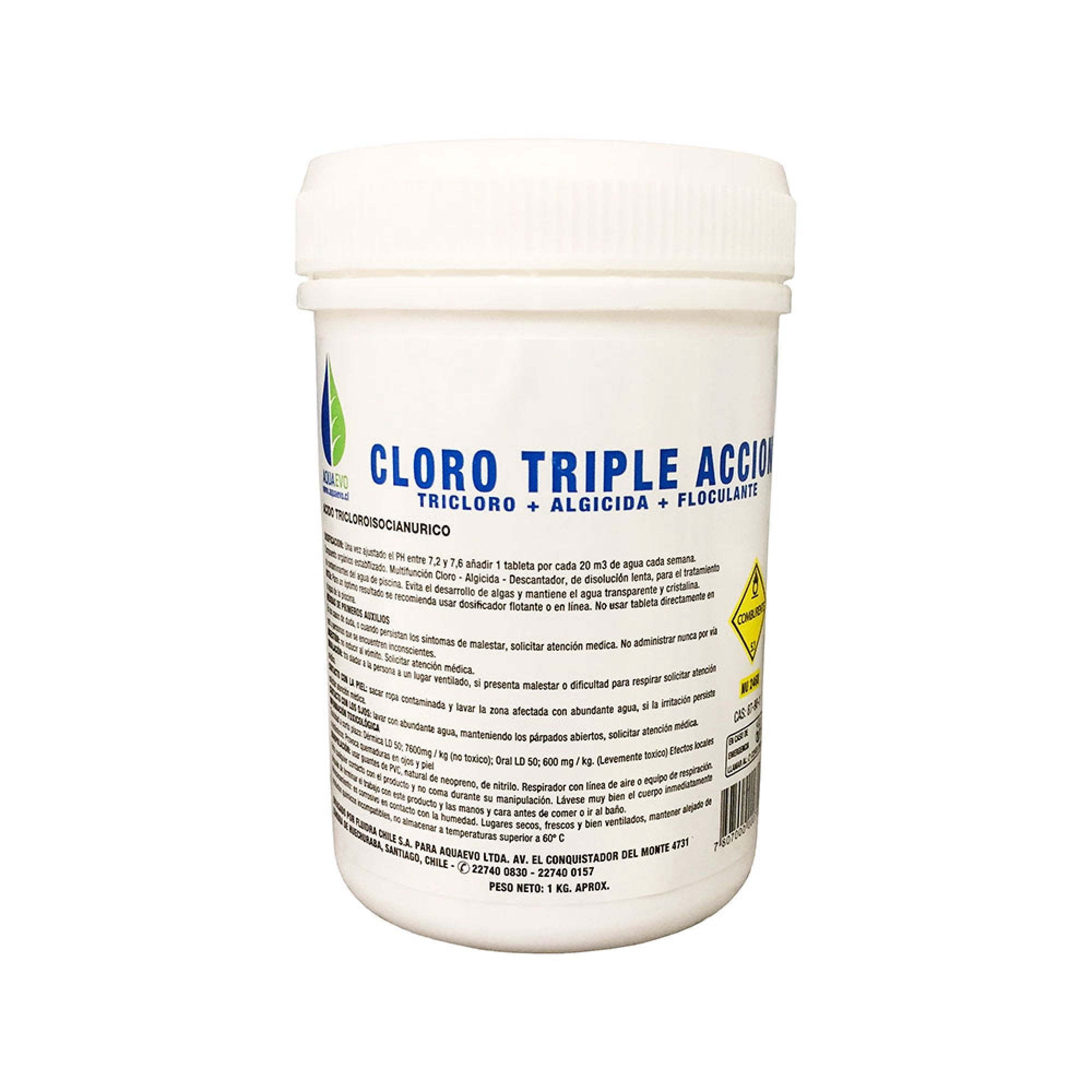 Cloro Piscina Tabletas Triple Acción 1 Kg Aquaevo