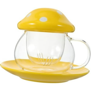 Veat00L - 1 Juego De Tazas Y Platos De Setas Con Tapa Y Plato, Tazas De Leche De Camelia, Tazas De Café, Tazas De Setas Con Tapa, Tazas De Té Filtrantes