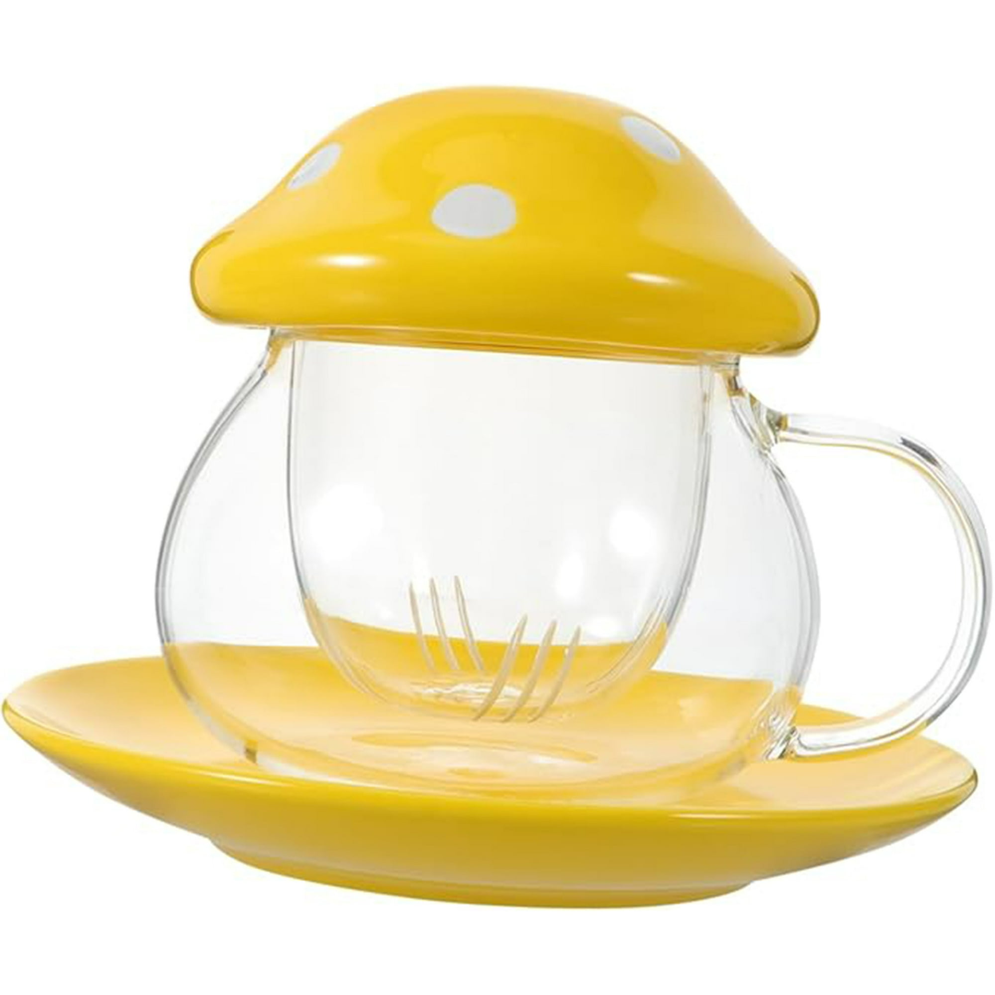 Veat00l - 1 Juego De Tazas Y Platos De Setas Con Tapa Y Plato, Tazas De Leche De Camelia, Tazas De Café, Tazas De Setas Con Tapa, Tazas De Té Filtrantes