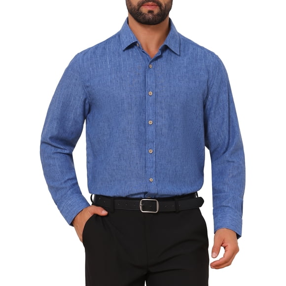 INSPIRE CHIC Camisa de Hombre a Rayas de Manga Larga con Botones Casual para Boda XL Azul Real