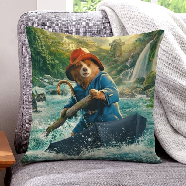 Paddington en Perú Fundas de almohada de terciopelo con tema, regalos de funda de almohada, decoración para el hogar, cojín de lanzar, regalo de cumpleaños para fans y parejas. 45cm x 45cm.