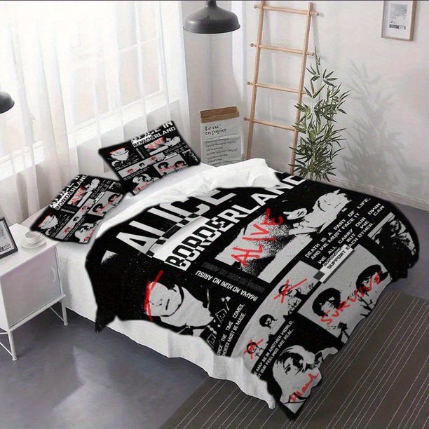 3pcs Alice in Borderland'S Creative Poster Duvet Cover Set - Duvet Set (With 1 Duvet Cover + 1/2 Pillowcase No Pillow Core) for Bedroom Dormitory Use