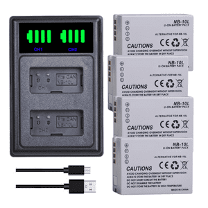 Genérico - 4 Baterías Nb-10L + Cargador Doble Cb-2Lce Alternativo Canon