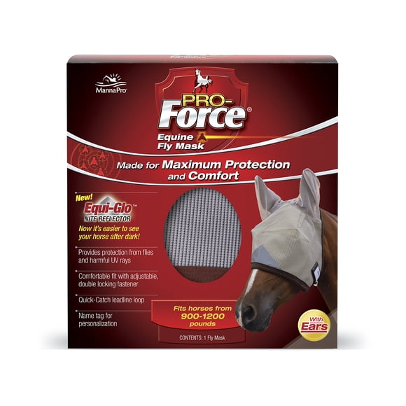 Máscara antimoscas para caballo Manna Pro Pro-Force con orejas y reflectante UV
