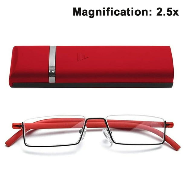 Gafas transparentes de media montura para leer, para hombres y mujeres, ligeras, para ordenador, con caja de espejo portátil.