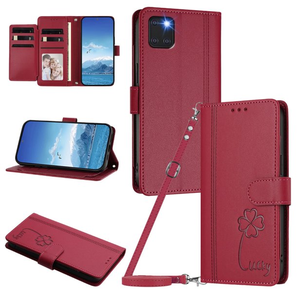 Funda Cartera Trébol para Samsung Galaxy Note 10 Lite con Ranuras Tarjetas y Carga Inalámbrica Rojo