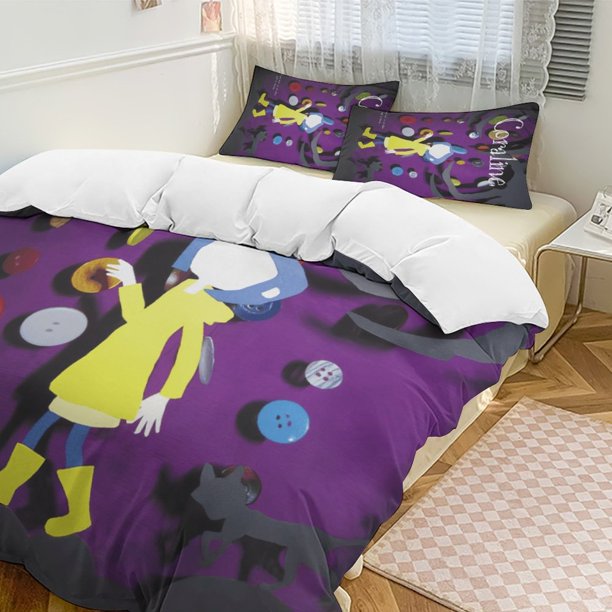 Purple Black Coraline Comforter Set Soft 3 Pcs Twin Bedding Sets Thicken for All Season