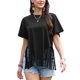 thumbnail image 1 of INSPIRE CHIC Camisetas con Flecos para Mujeres de Manga Corta, Cuello Redondo, Color Sólido y Casual con Flecos, Tallas S Negro, 1 of 6
