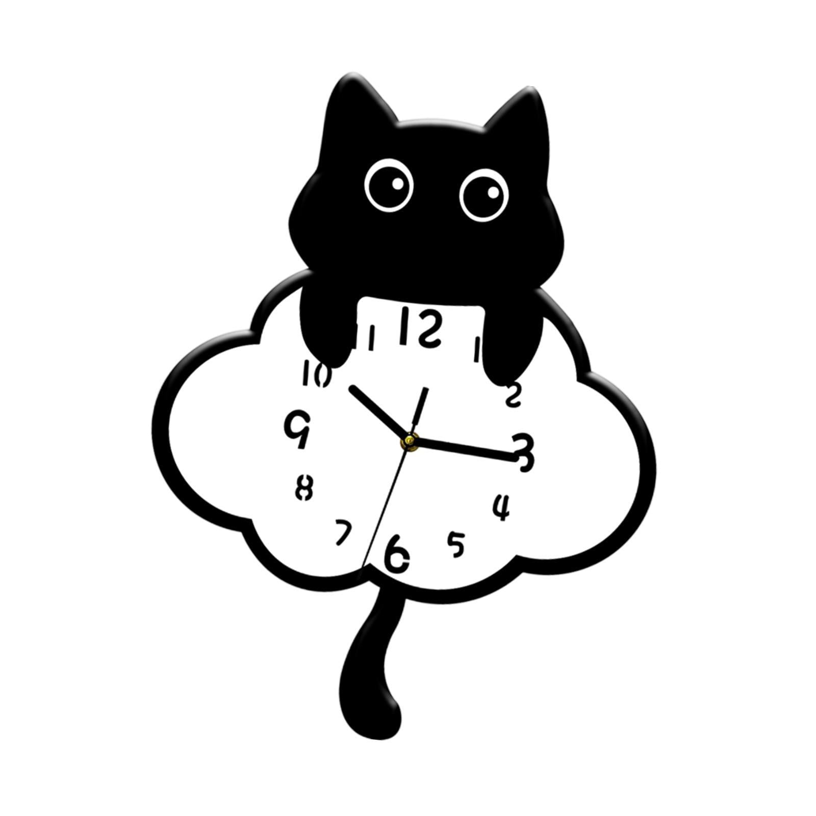Magideal - Reloj De Pared Silencioso Con Diseño De Gato, Números Arábigos Negros Y Cola Oscilante, Péndulo Colgante Para Tienda, Hogar, Granja, Inauguración De L Estilo B