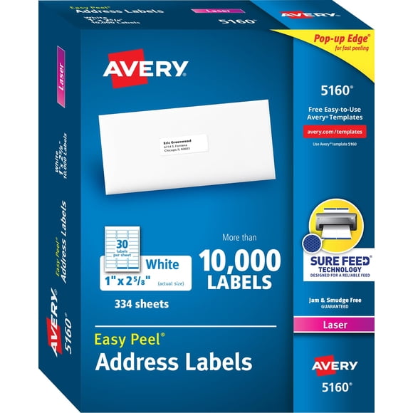 Etiquetas Avery 2,5 cm x 6,7 cm 10020 Blancas Sin Imprimir 5160
