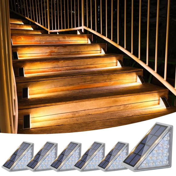 Luces solares para escaleras VOLISUN, paquete de 6, resistentes al agua IP67 3000 K