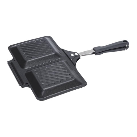 Magideal - Sartén Antiadherente Doble Para Pancakes Sandwichera Grill De Aluminio Con Mango Ergonómico Facilita La Cocción De Huevos Y Waffles Apta Para Cafeterí Negro