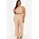 thumbnail image 1 of Conjunto de Top Corto con Cuello Alto y Pantalones Acampanados de Canalé de Talla Grande, 1 of 5