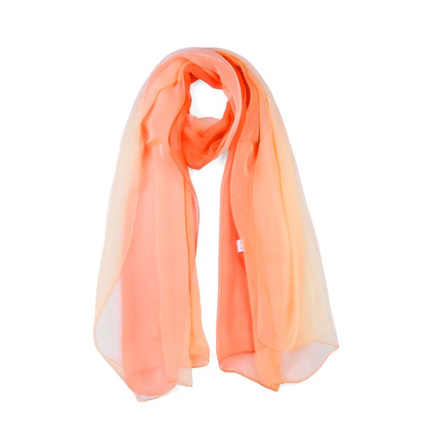 INSPIRE CHIC Bufanda de Regreso a Clases para Mujer Chiffon Sedoso Color Gradiente Ligero Envolvente Largo Chal Naranja
