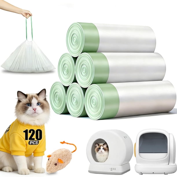 120 Bolsas para Bandeja de Arena de Gato Autolimpiable, Ajuste para MW-SC01/SC02/SC09/LR01/LB01, Bolsas Resistentes con Cordón - 18" x 12.6"