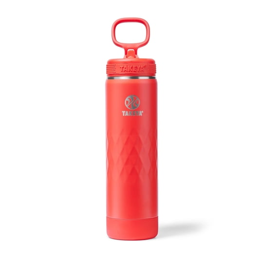 Botella De Agua Aislada Takeya Sport Con Tapa De Sorbete (22 Oz, Carmesí) - Triple Pared, A Prueba De Fugas, Acero Inoxidable Para Gimnasio Y Actividades Al Aire Libre